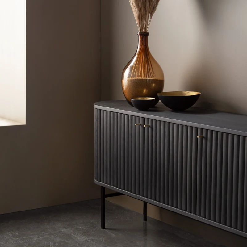 Welve - Sideboard 185cm | Metallgestell Schwarz - Eiche Massiv UP
