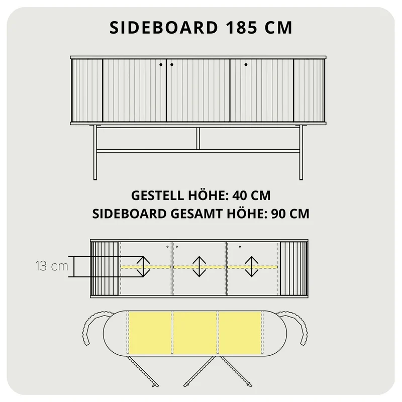 Welve - Sideboard 185cm | Metallgestell Schwarz - Eiche Massiv UP