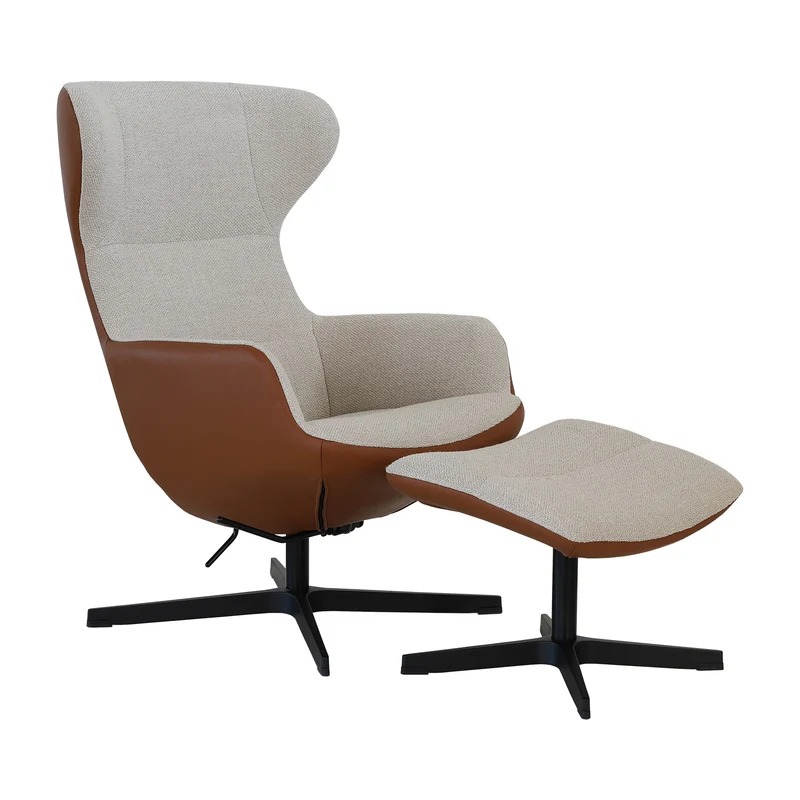 Sofia - Hocker - Stoff Brema Beige / Leder Balder Cognac | Gestell Vision