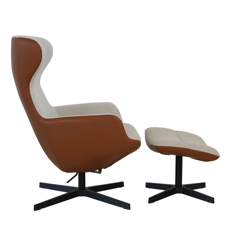Sofia - Hocker - Stoff Brema Beige / Leder Balder Cognac | Gestell Vision