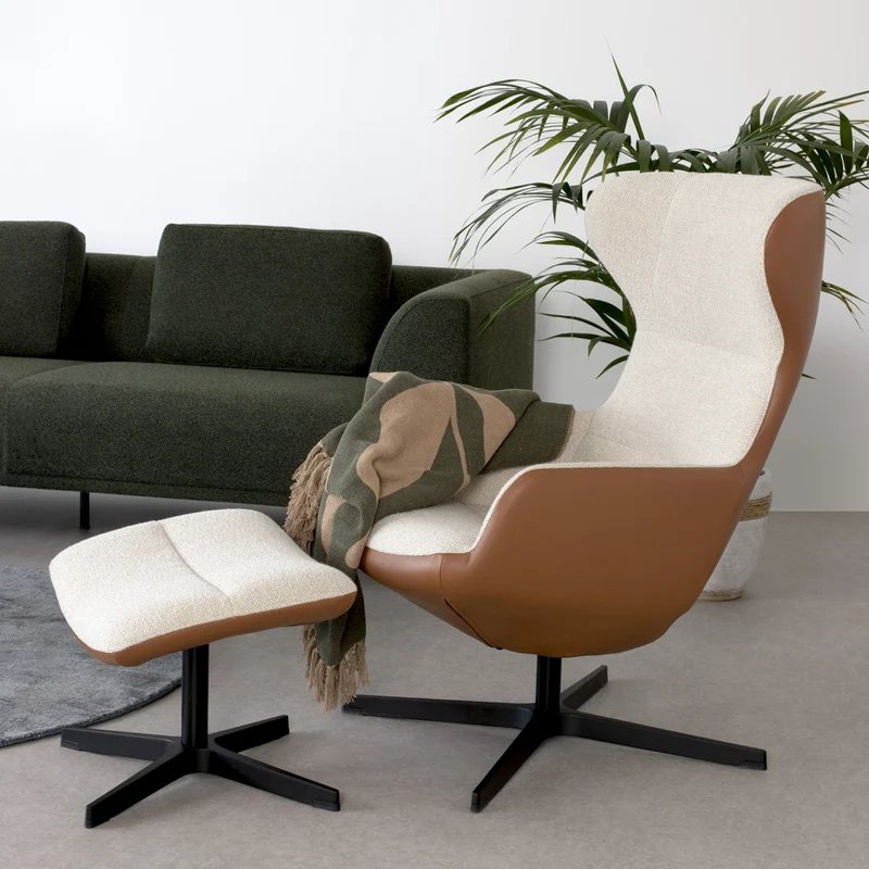 Sofia - Sessel - Stoff Brema Beige / Leder Balder Cognac | Gestell Vision
