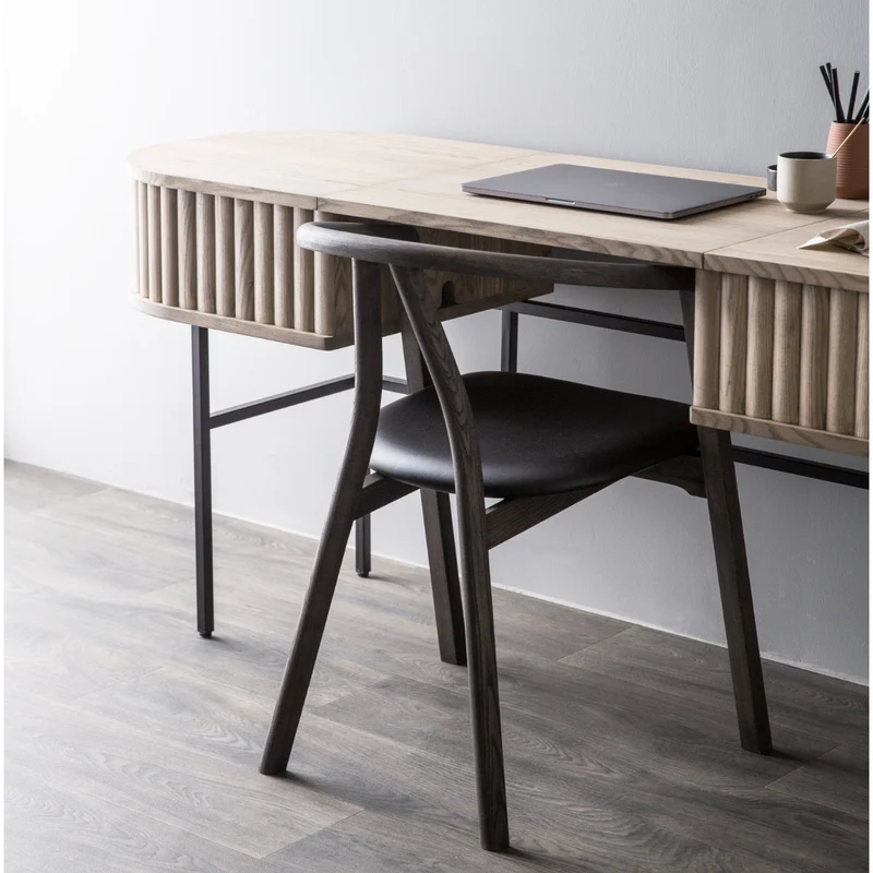 Welve - Schreibtisch 185cm | Metallgestell Schwarz - Eiche Massiv UP