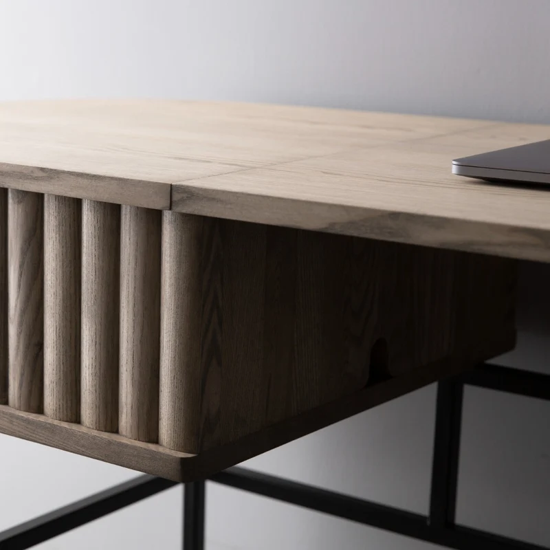 Welve - Schreibtisch 185cm | Metallgestell Schwarz - Eiche Massiv UP