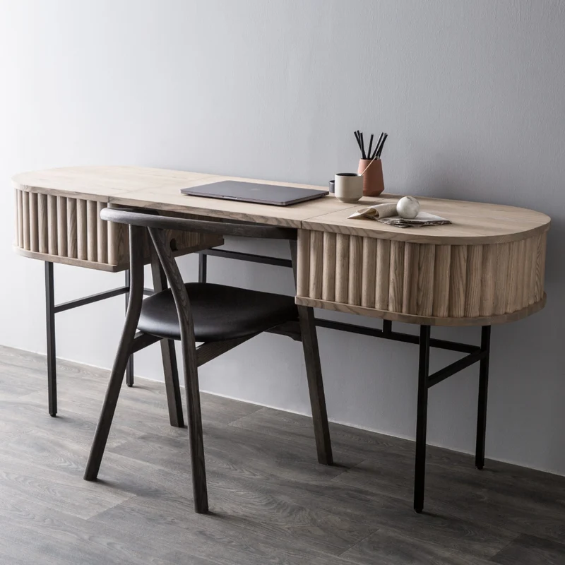 Welve - Schreibtisch 185cm | Metallgestell Schwarz - Esche Massiv UP