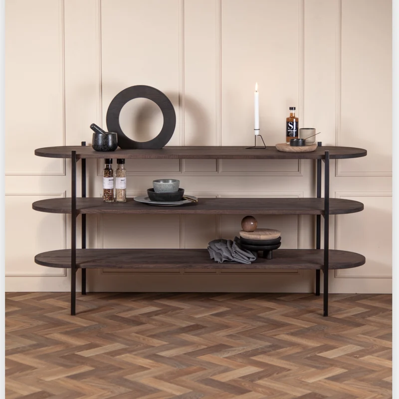 Welve - Regal | 3 Ablagen | Metallgestell Schwarz - Eiche Massiv UP