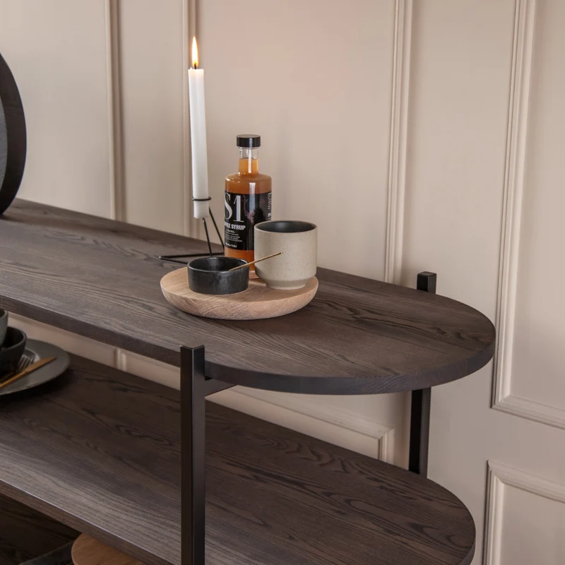 Welve - Regal | 3 Ablagen | Metallgestell Schwarz - Eiche Massiv UP