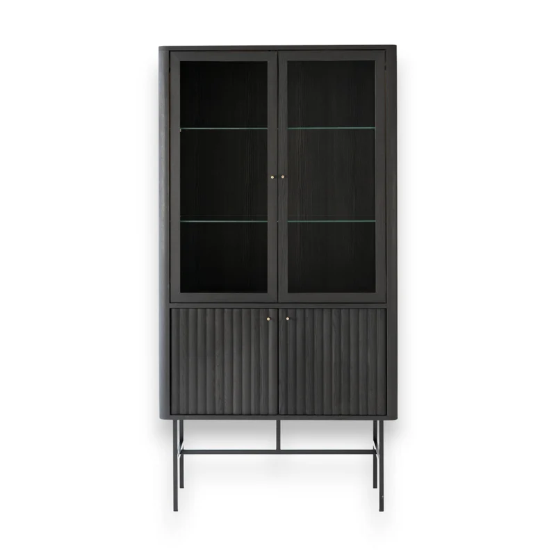 Welve - Vitrine 103cm | Metallgestell Schwarz - Esche Massiv UP
