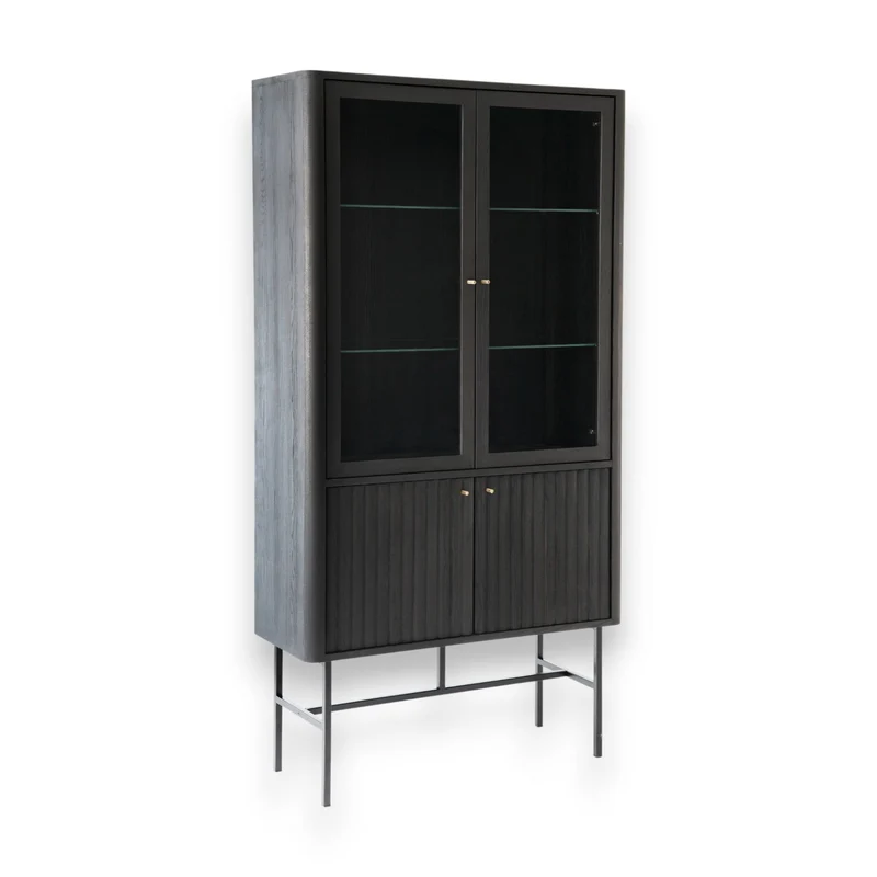 Welve - Vitrine 103cm | Metallgestell Schwarz - Esche Massiv UP