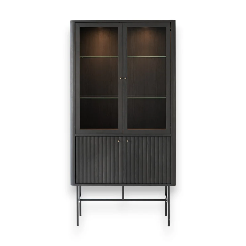 Welve - Vitrine 103cm | Metallgestell Schwarz - Eiche Massiv UP