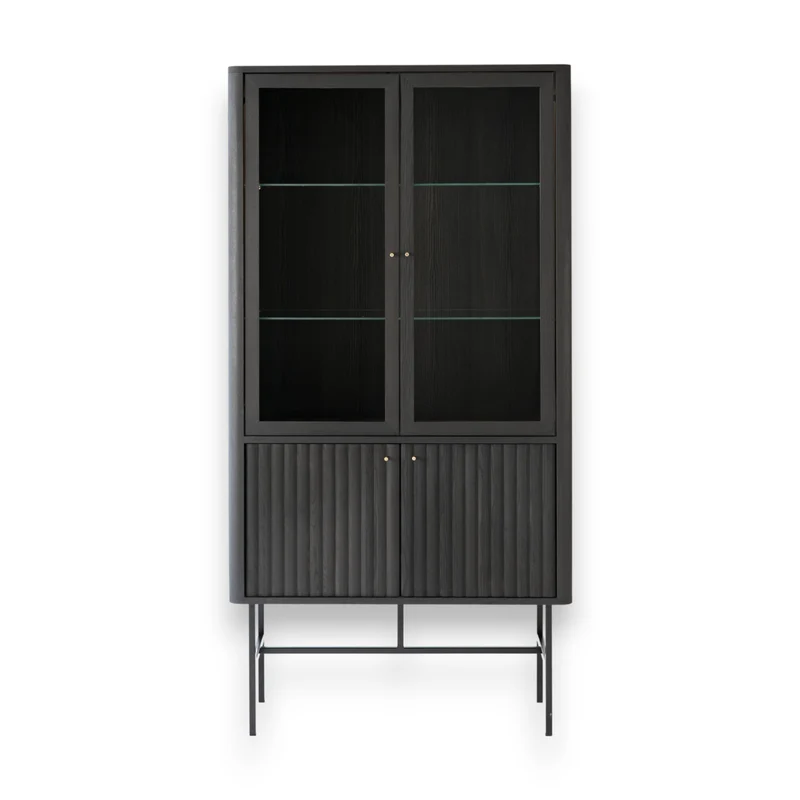 Welve - Vitrine 103cm | Metallgestell Schwarz - Eiche Massiv UP