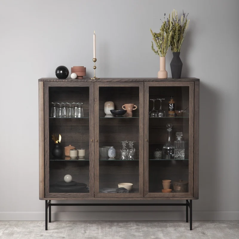 Welve - Vitrine 150cm | Metallgestell Schwarz - Esche Massiv UP