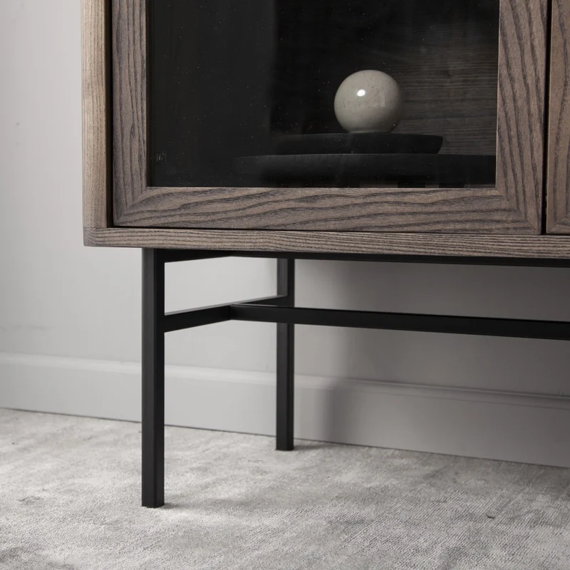 Welve - Vitrine 150cm | Metallgestell Schwarz - Esche Massiv UP