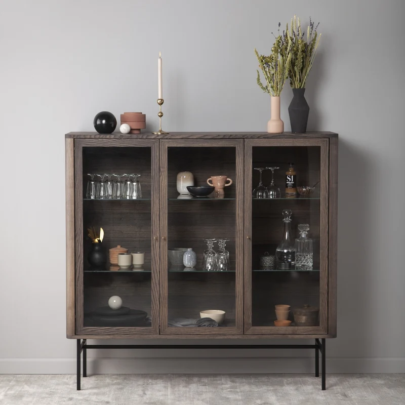Welve - Vitrine 150cm | Metallgestell Schwarz - Eiche Massiv UP