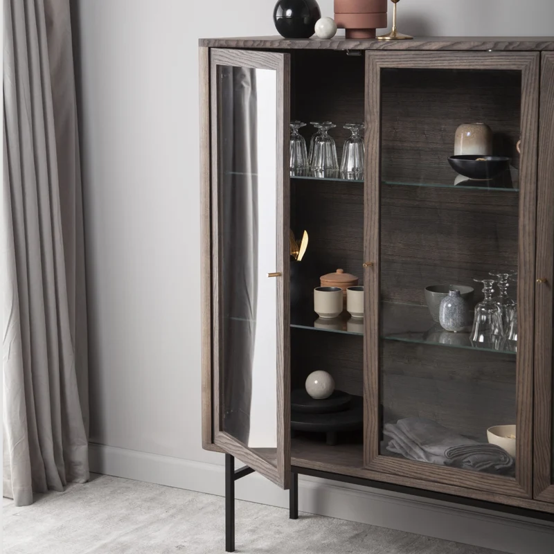 Welve - Vitrine 150cm | Metallgestell Schwarz - Eiche Massiv UP