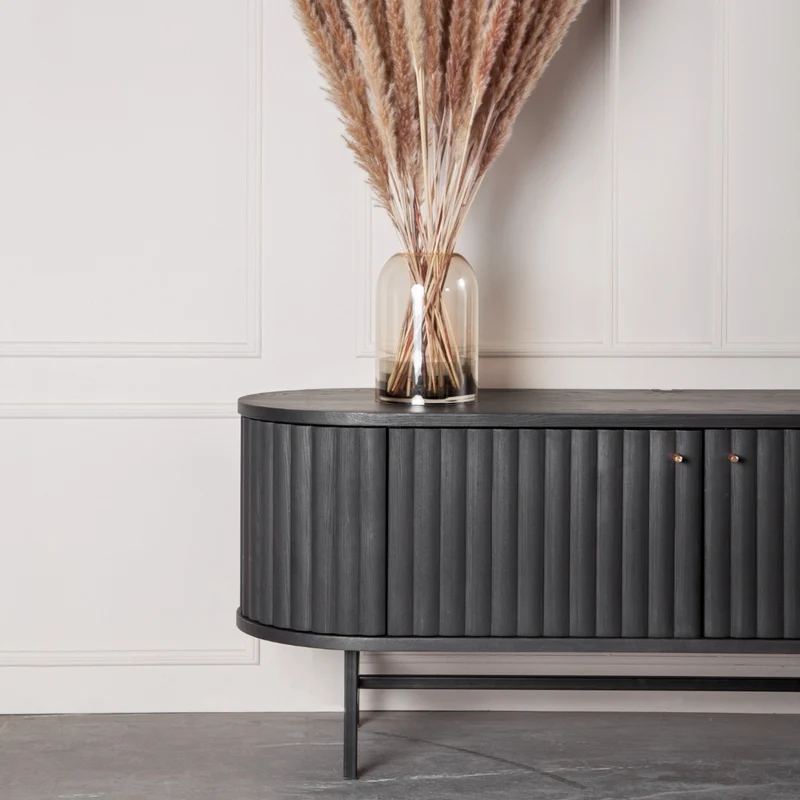 Welve - HIFI Sideboard 185cm | Metallgestell Schwarz - Eiche Massiv UP