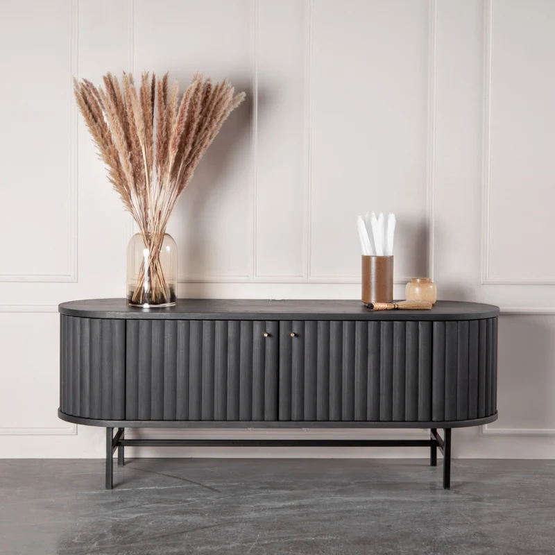 Welve - HIFI Sideboard 139cm | Metallgestell Schwarz - Esche Massiv UP