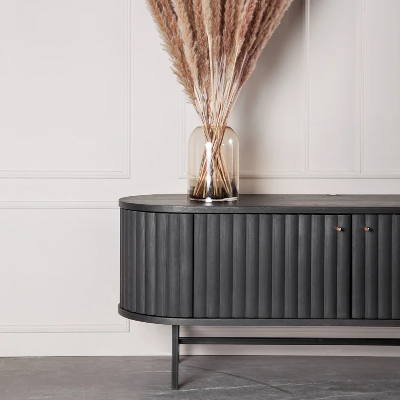 Welve - HIFI Sideboard 139cm | Metallgestell Schwarz - Eiche Massiv UP