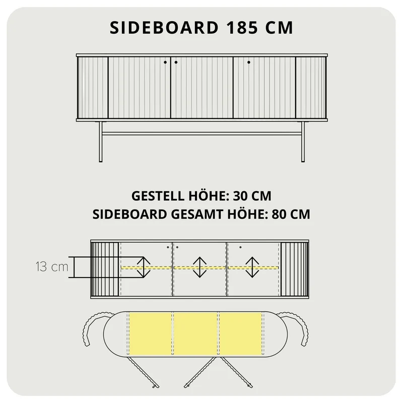 Welve - Sideboard 185cm | Metallgestell Schwarz - Esche Massiv UP