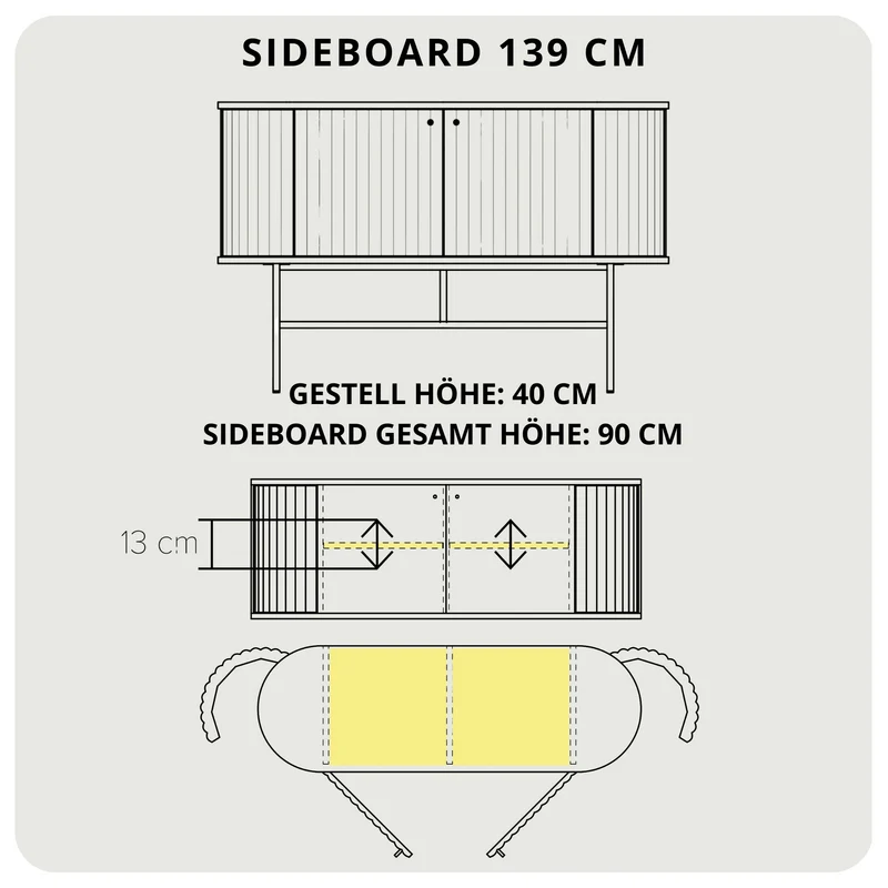 Welve - Sideboard 139cm | Metallgestell Schwarz - Esche Massiv UP