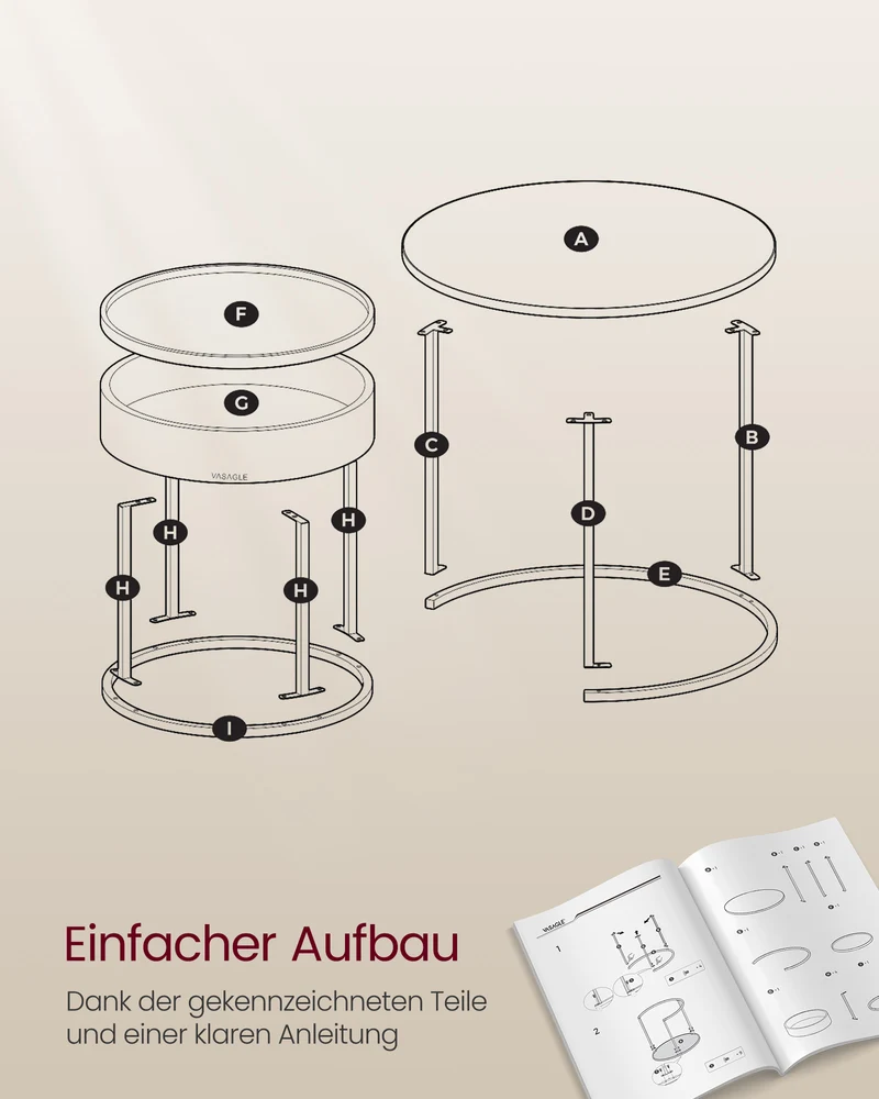 Rundes Couchtisch-Set, 2-teilig – Satztische – Beistelltische mit Stauraum – Moderne Holztische mit Stahlgestell