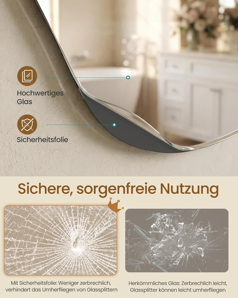 Asymmetrischer Wandspiegel - Organische Blütenform - Rahmenloses Sicherheitsglas