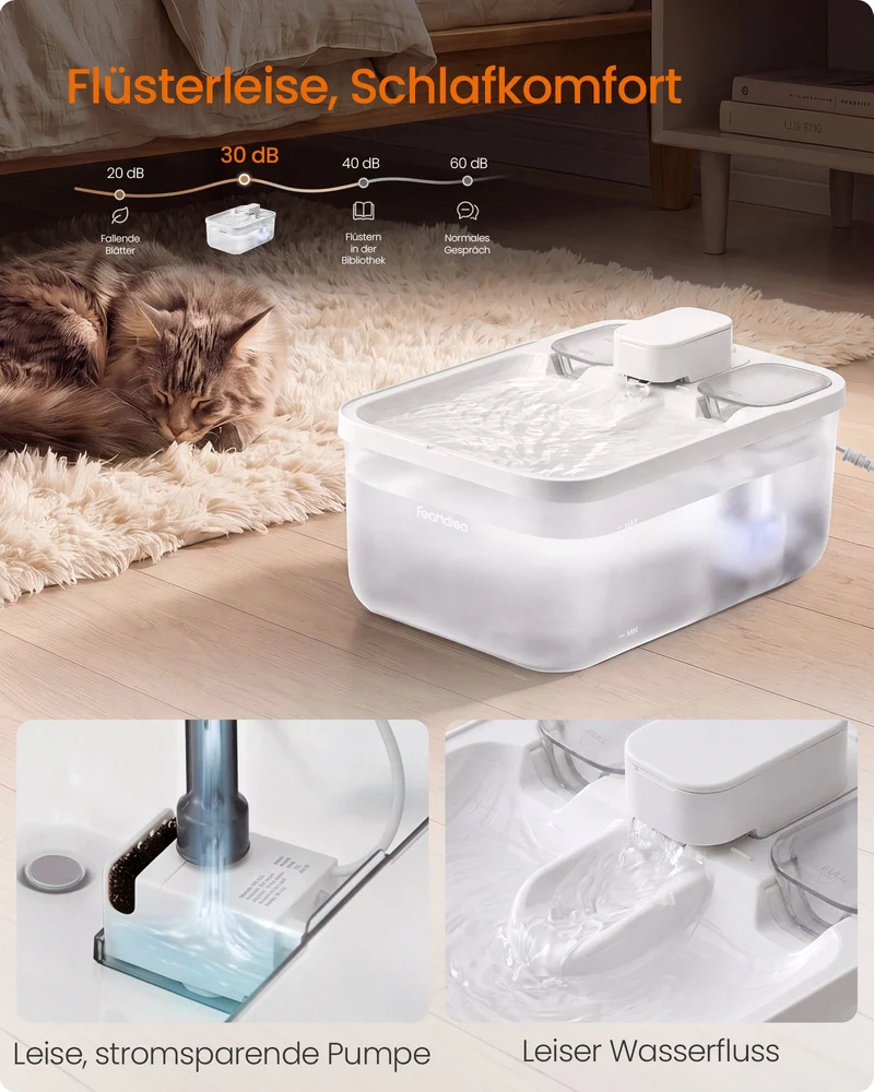 Trinkbrunnen Für Katzen - Flüsterleise - Mit Dreifachem Filtersystem