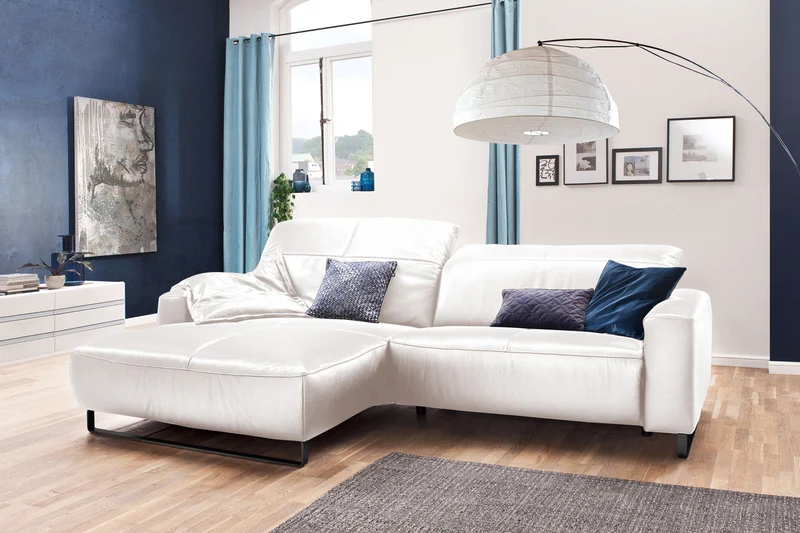 KAWOLA Sofa YORK Leder Recamiere bianco