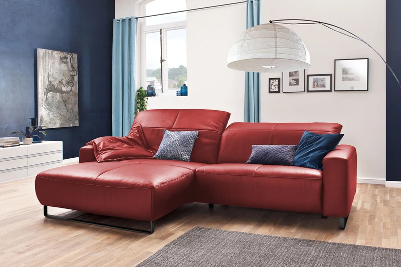 KAWOLA Sofa YORK Leder Recamiere rot
