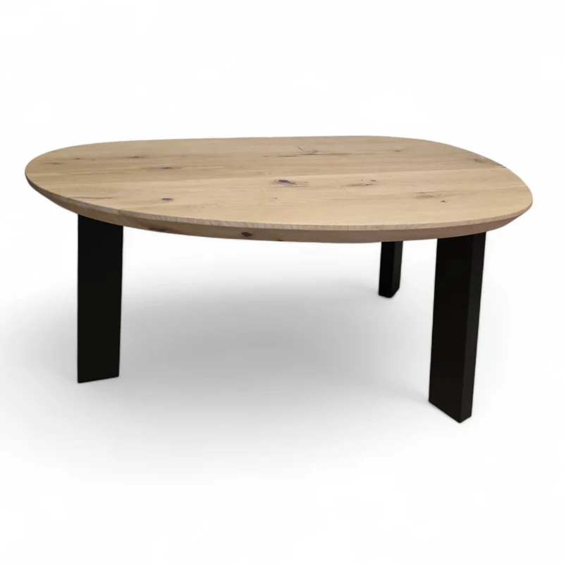 Couchtisch (Leno) Nierenform Wohnzimmertisch Eiche Massivholz 3 Tischbeine schwarz