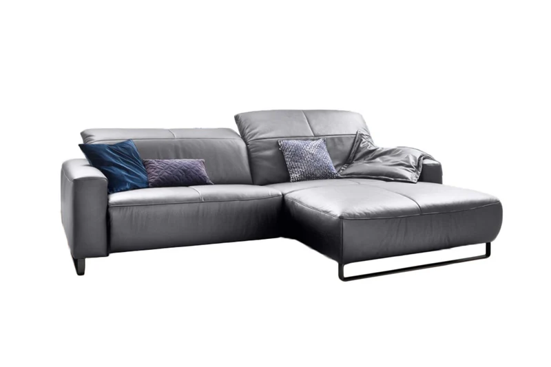 KAWOLA Sofa YORK Leder Recamiere light-grey