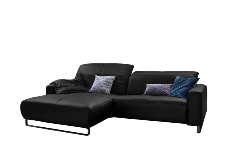 KAWOLA Sofa YORK Leder Recamiere schwarz