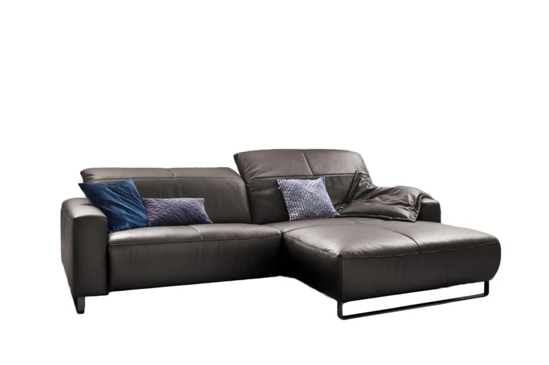 KAWOLA Sofa YORK Leder Recamiere asphalt