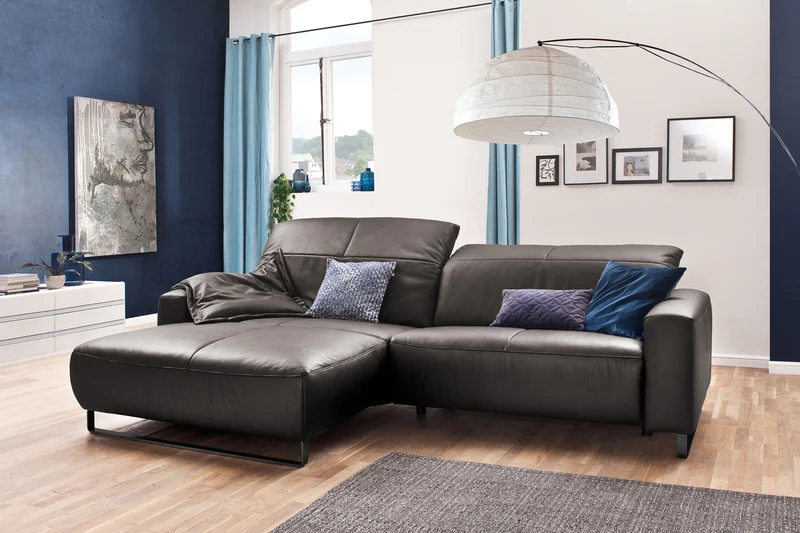 KAWOLA Sofa YORK Leder Recamiere asphalt
