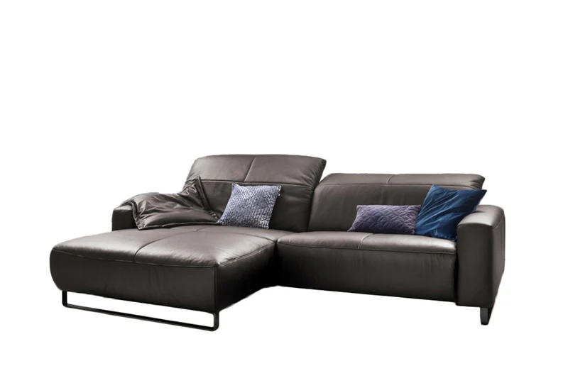 KAWOLA Sofa YORK Leder Recamiere asphalt