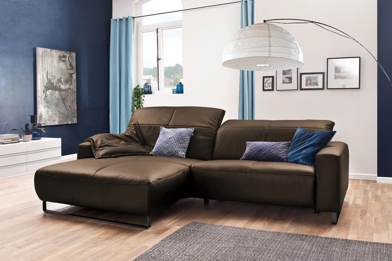 KAWOLA Sofa YORK Leder Recamiere hasel