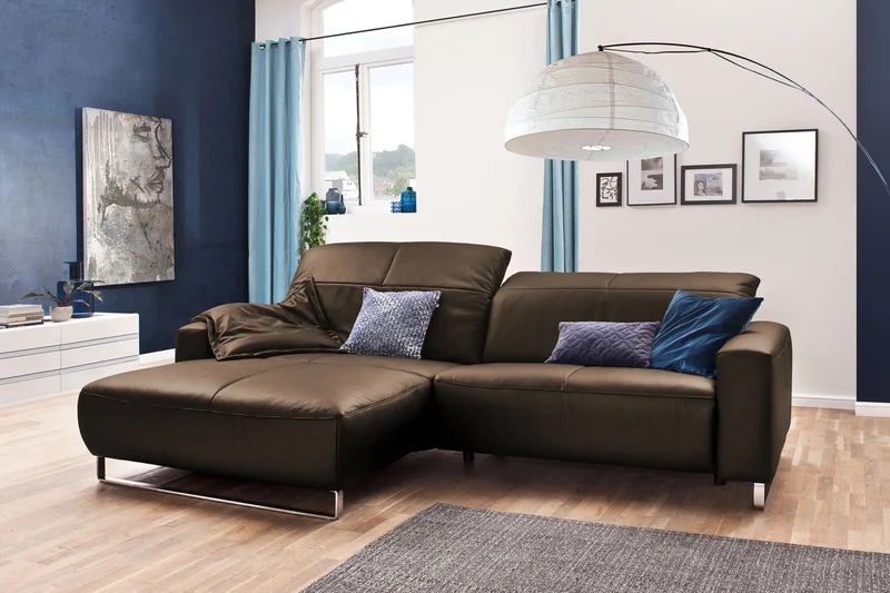 KAWOLA Sofa YORK Leder Recamiere hasel