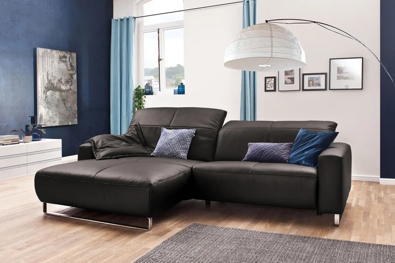 KAWOLA Sofa YORK Leder Recamiere grey