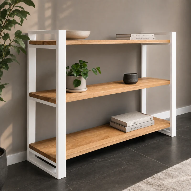 Sideboard (Rex) Eiche Massivholz 3 Fachböden Metallgestell schwarz/weiß