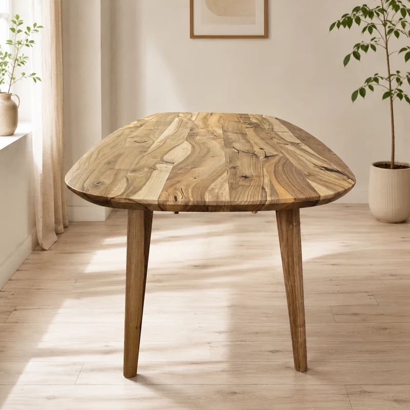 Esstisch (Figo W) Walnussholz Dänisch Oval Bootsform Holzgestell 4 Tischbeine