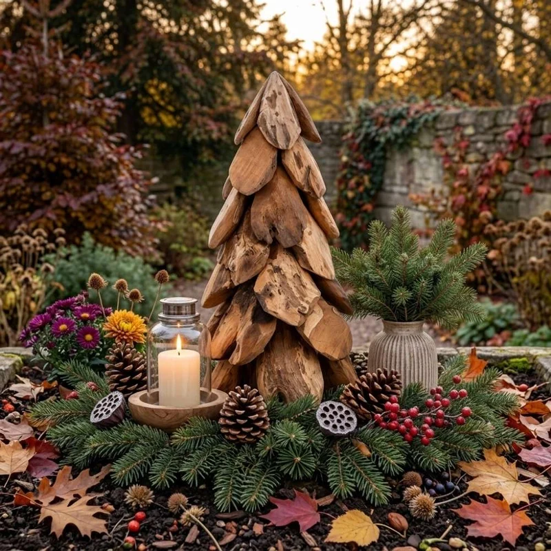 Teak-Baum CEMARA 40cm Handgefertigte Teakholz Deko Tannenbaum