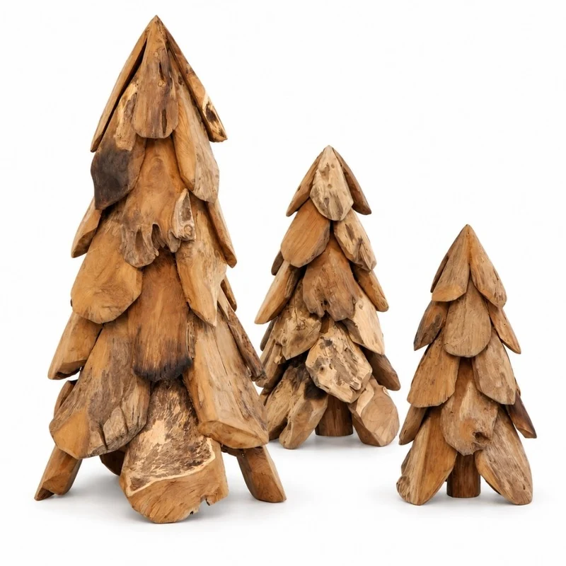 Teak-Baum CEMARA 40cm Handgefertigte Teakholz Deko Tannenbaum
