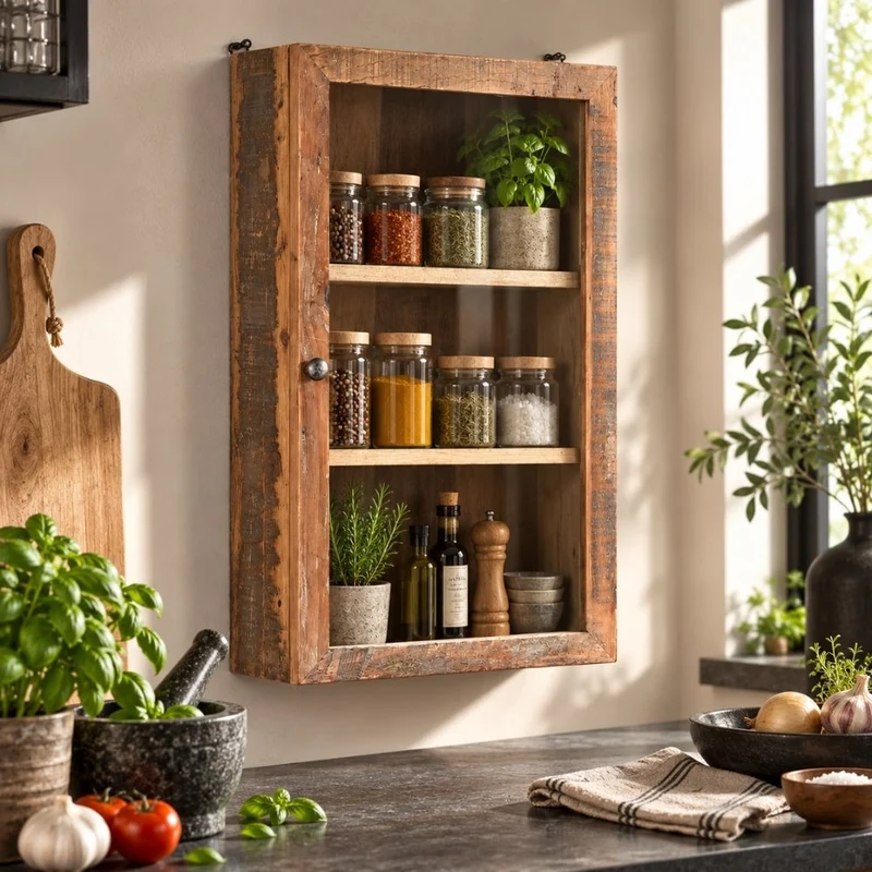 Altholz Wandschrank MURO Glastür 40cm Vitrine Gewürzschrank