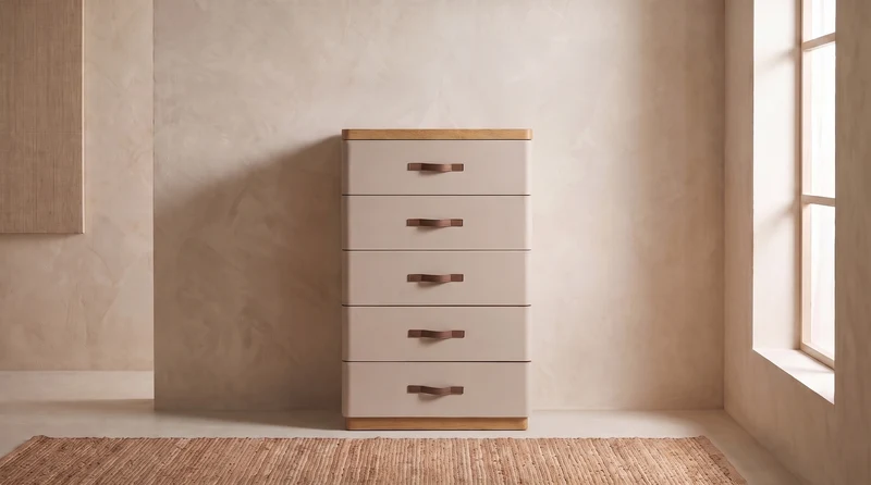KAWOLA Highboard FLORIANA 5 Schubladen Eiche natur / weiß