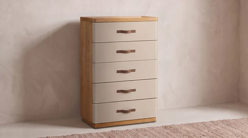 KAWOLA Highboard FLORIANA 5 Schubladen Eiche natur / weiß