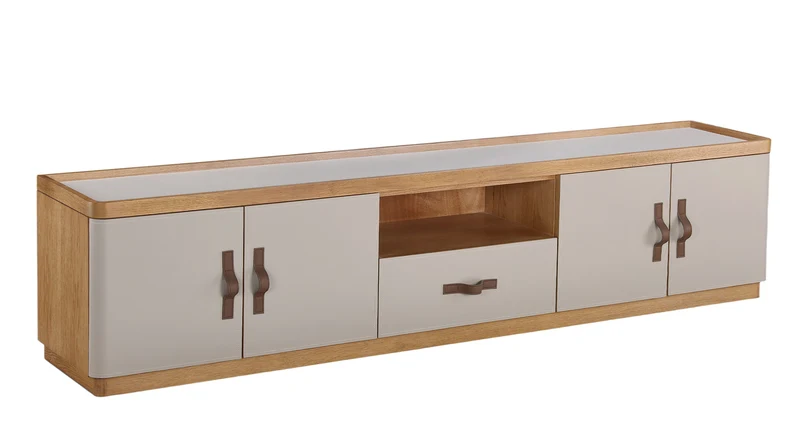 KAWOLA Lowboard FLORIANA TV-Board 4 Türen 1 Schubladen Eiche natur / weiß