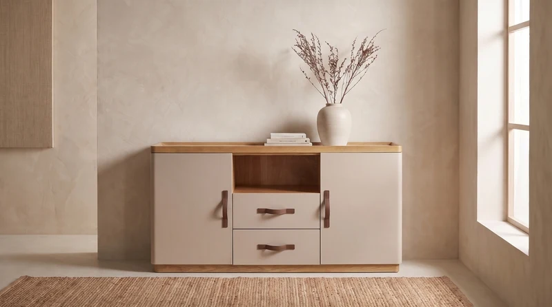 KAWOLA Sideboard FLORIANA 2 Türen 2 Schubladen Eiche natur / weiß