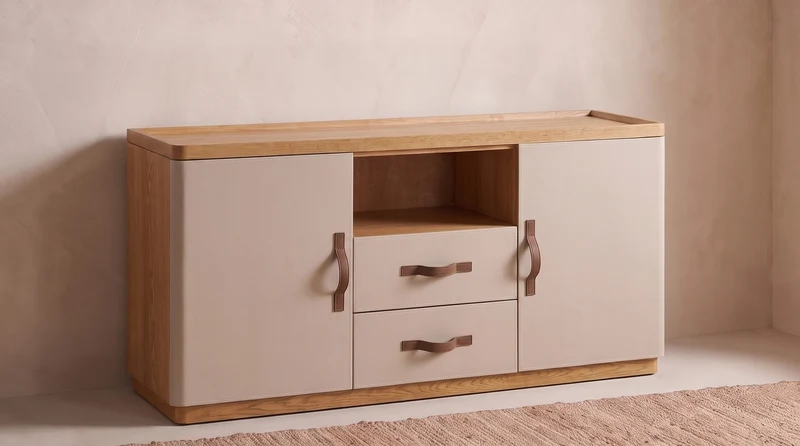 KAWOLA Sideboard FLORIANA 2 Türen 2 Schubladen Eiche natur / weiß