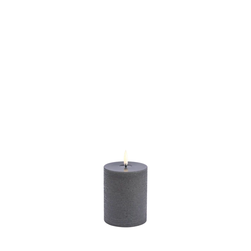 LED "Melted" Blockkerze Ø 7,8cm x 10,1 cm, Grau