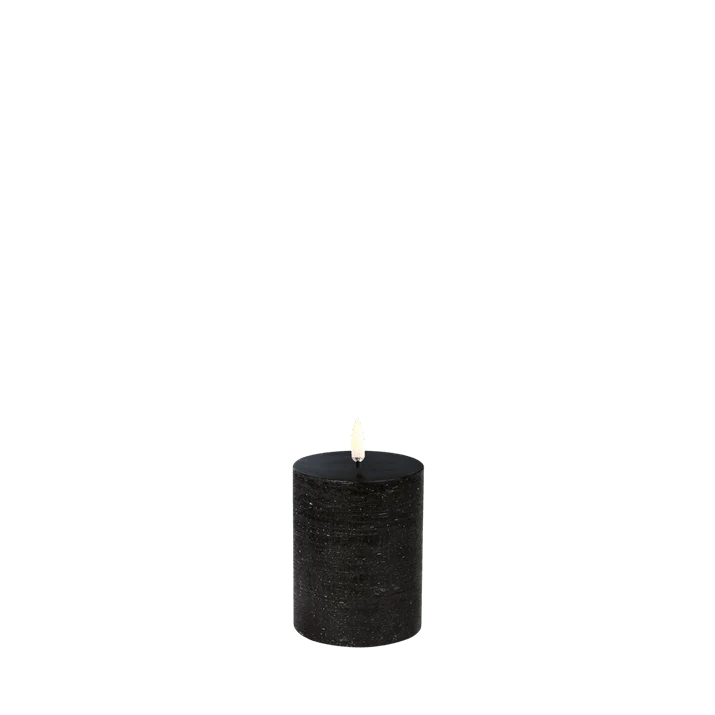 LED Stumpfkerze Schwarz Rustic, Ø 7,8 x 10 cm