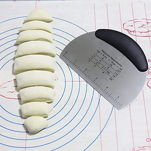 Cocosmart Pizza Bench Scraper Chopper Stainless Steel Non Sleep Kitchen Food Scraper Icing Smoother Blade with Measuring Scale for Dough, Cake, (S Steel Round)